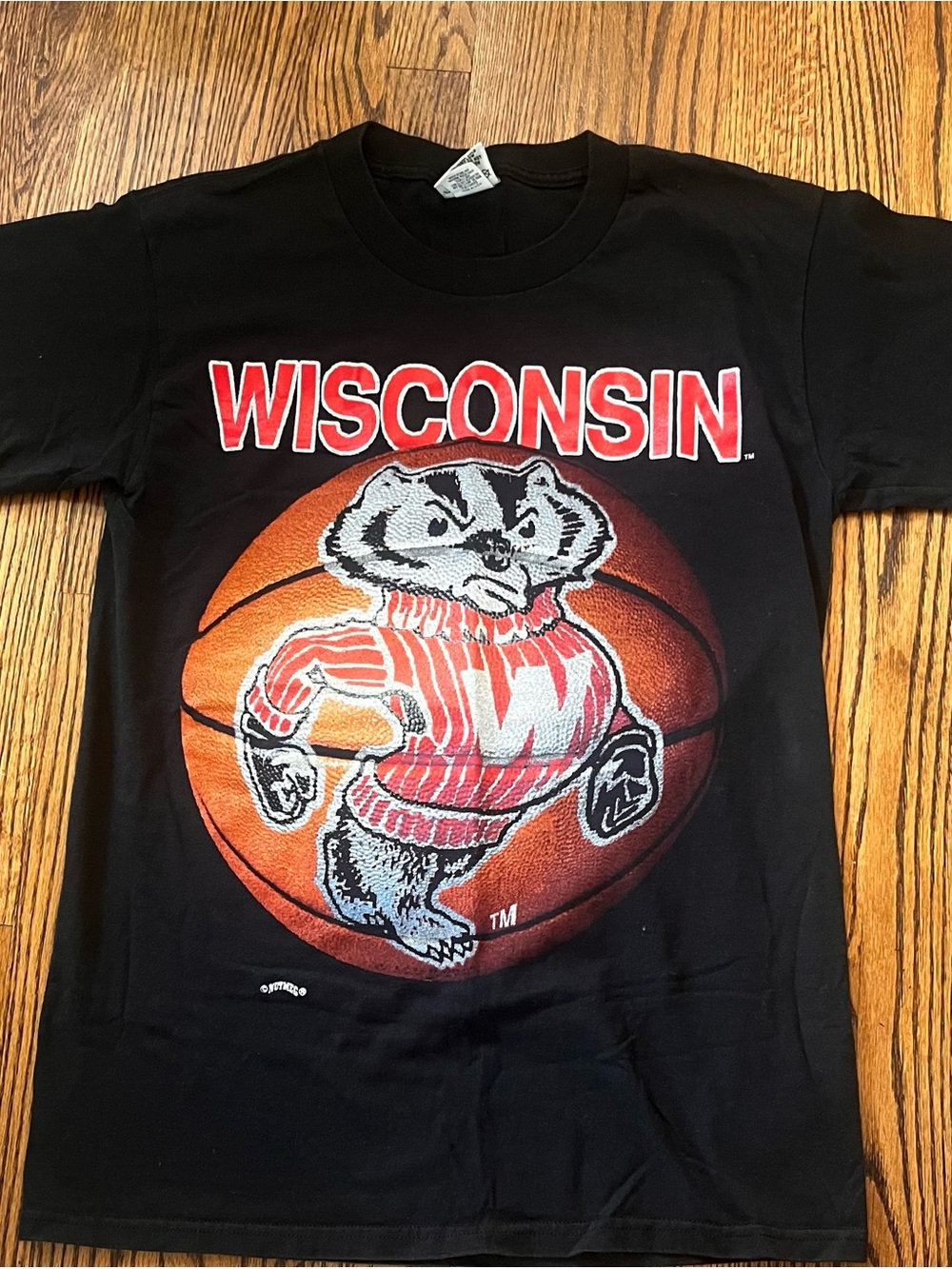 Vintage Wisconsin Badgers Nutmeg Mills T-shirt 90s Bucky College Large Made USA